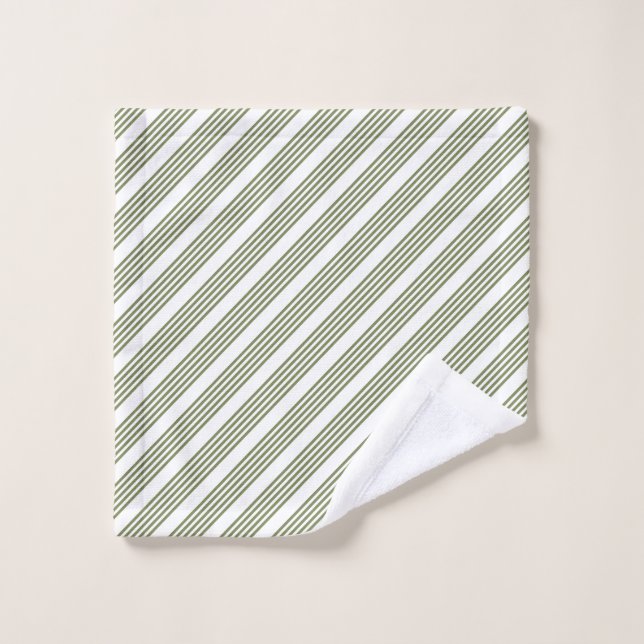 Motif à cinq bandes vert et blanc olive (Gant de toilette)