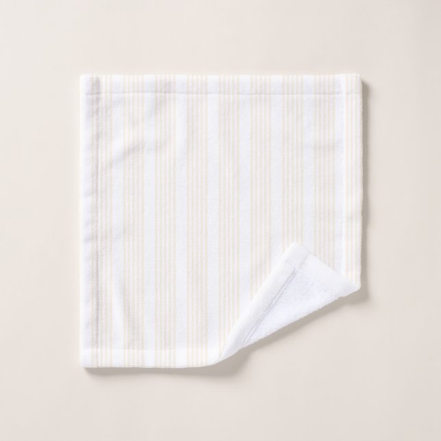 Motif à cinq rayures beige et blanc (Gant de toilette)