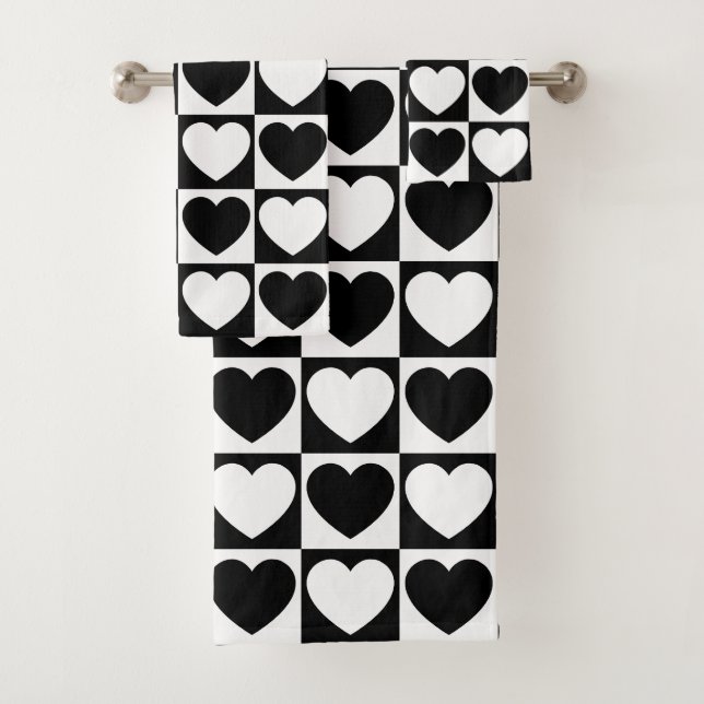 Motif À damiers noir et blanc avec coeur (En situation)