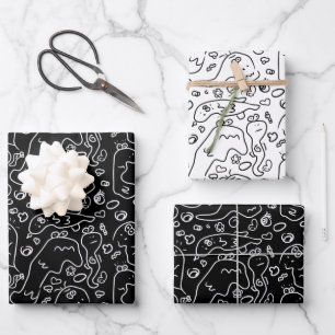 Motif à doodle noir et blanc enveloppe feuille pap