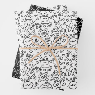 Motif à doodle noir et blanc enveloppe feuille pap