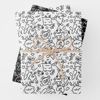 Motif à doodle noir et blanc enveloppe feuille pap