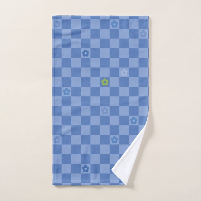 Motif à fleurs à carreaux n° 01 - Bleu clair (Serviette à main)