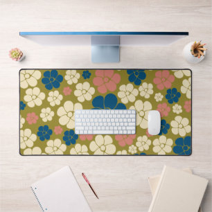 Motif à fleurs - Bleu, Vert olive, Rose et Crème