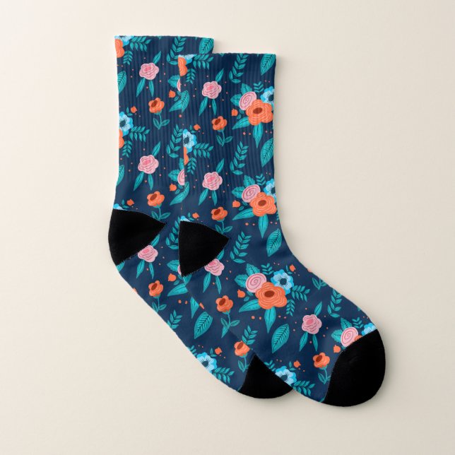 Motif à fleurs de printemps bleu et orange (Paire)