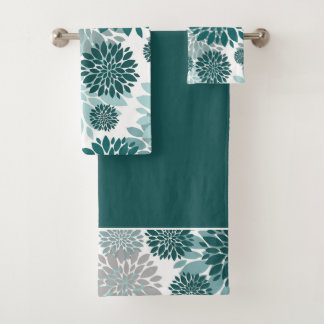 Motif à fleurs gris Turquoise Aqua