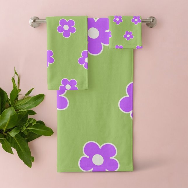 Motif à fleurs vert violet rétro Y2K (Créateur téléchargé)