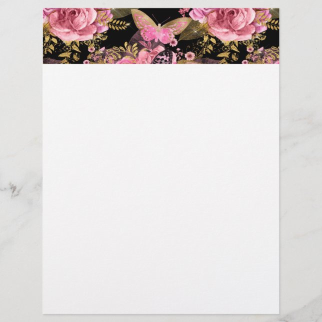 Motif à papillon floral rose et or (Devant)