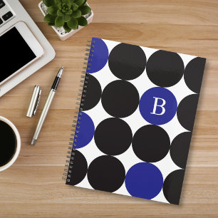 Motif à points bleu et noir gras avec monogramme
