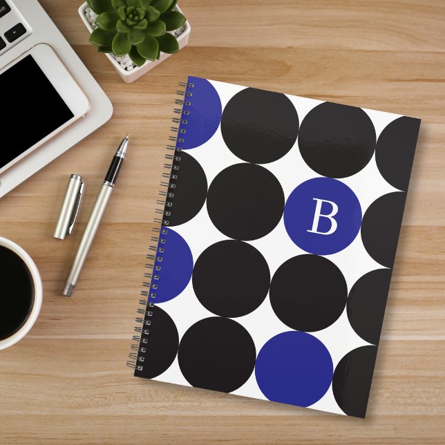 Motif à points bleu et noir gras avec monogramme (Créateur téléchargé)