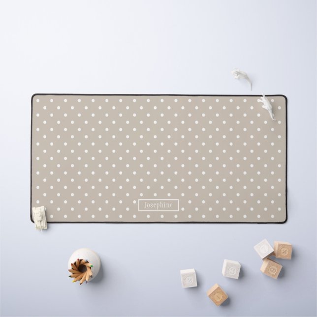 Motif à pois beige et blanc avec nom (Tableau pour enfants)