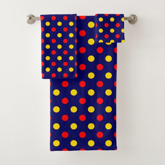 Motif à pois bleu marine rouge jaune  (En situation)