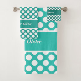 Motif à pois classique Turquoise et blanc Nom pers
