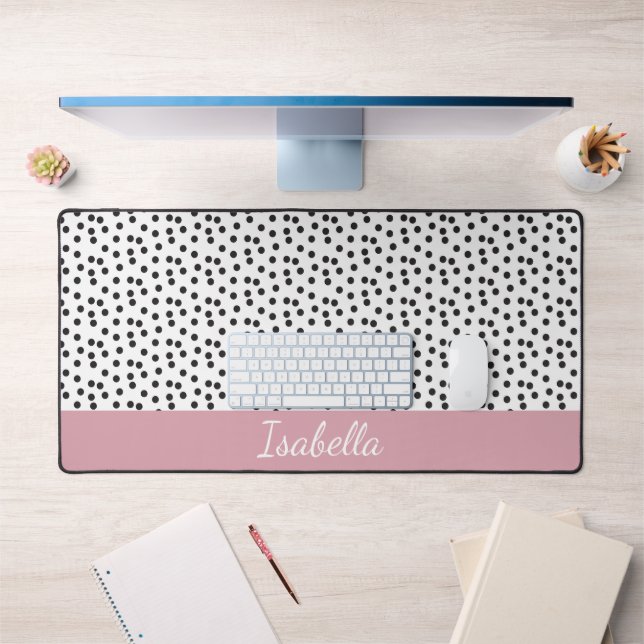 Motif à pois noir et blanc avec nom personnalisé (Bureau 1)