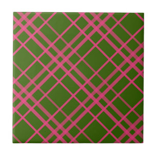 Motif à rayures carreaux rose sur fond vert