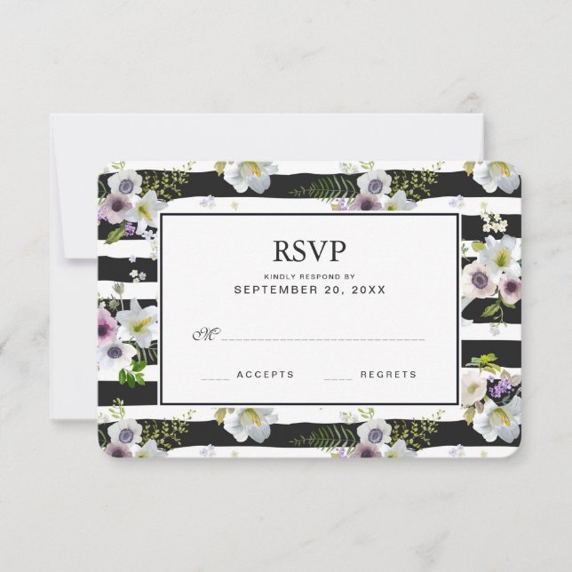 Motif à rayures florales peintes - Mariage RSVP (Devant)