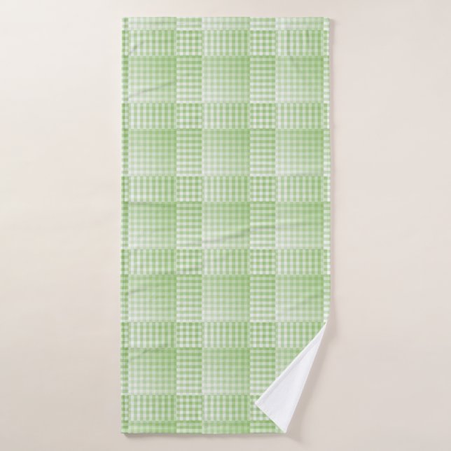Motif abstrait à carreaux verts et blancs (Serviette de bain)