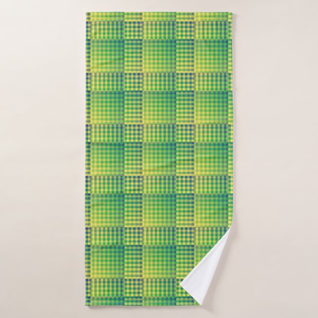 Motif Abstrait à Damier Vert Bleu (Serviette de bain)