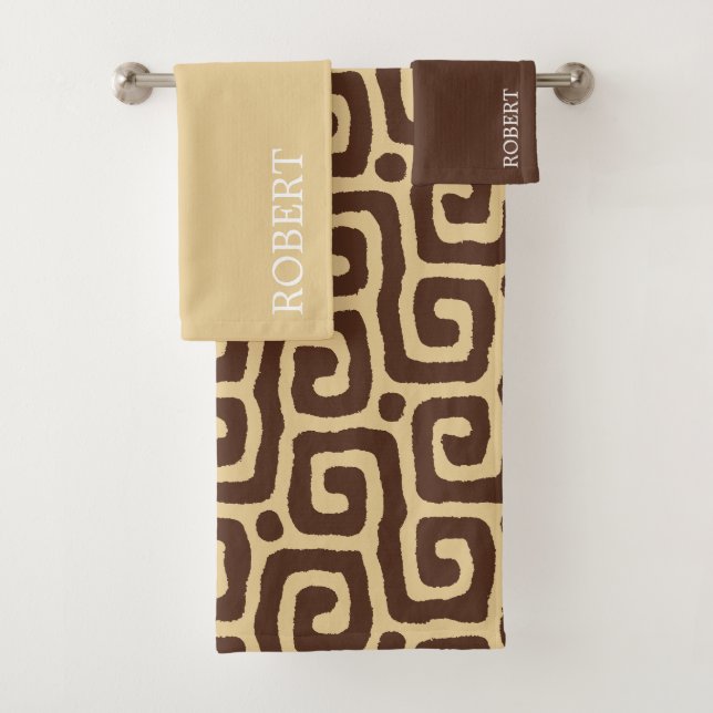 Motif abstrait beige et marron avec nom personnali (En situation)