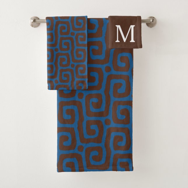 Motif abstrait bleu et marron Monogramme nom (En situation)