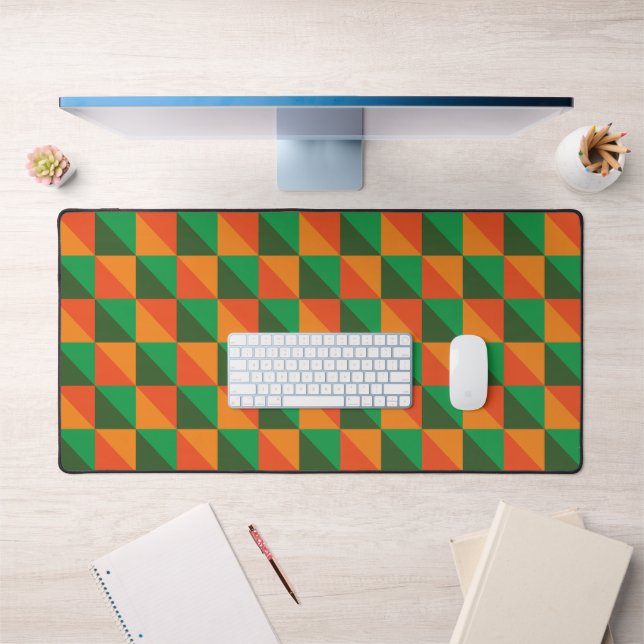 Motif Abstrait Géométrique Rétro Orange et Vert (Bureau 1)