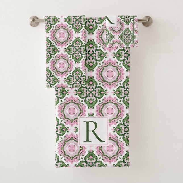 Motif abstrait méditerranéen vert rose (En situation)