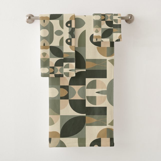 Motif Abstrait Moderne du Milieu du Siècle Vert Sa (En situation)