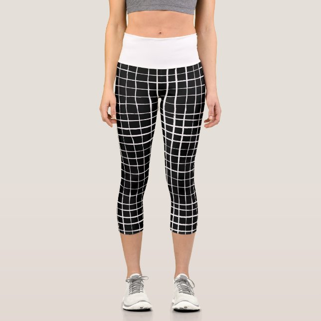 Motif Abstrait noir et blanc Capri Leggings (Recto)