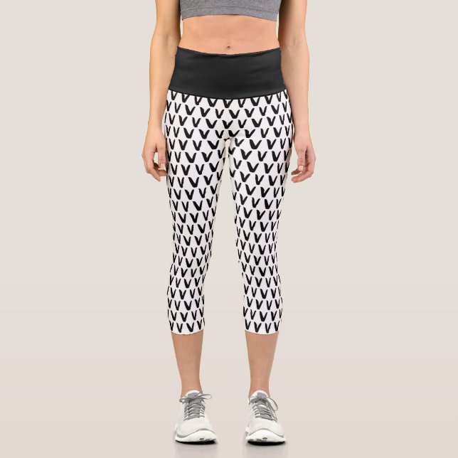 Motif Abstrait noir et blanc Capri Leggings (Recto)