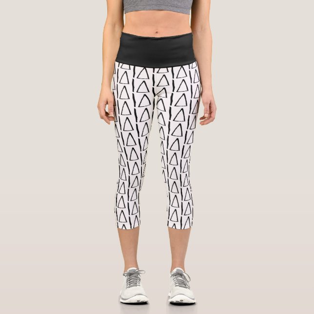 Motif Abstrait noir et blanc Capri Leggings (Recto)
