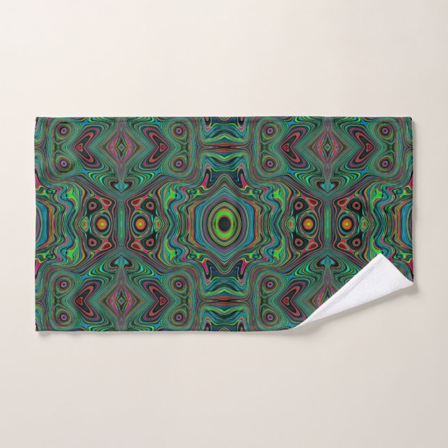 Motif Abstrait Rétro Tripant Noir et Vert Citron (Serviette à main)