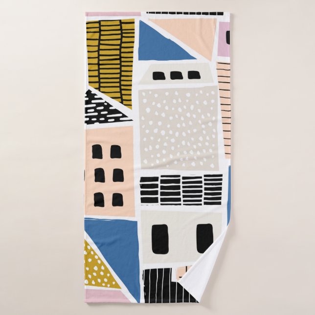 motif Abstrait sans soudure avec maisons avec main (Serviette de bain)