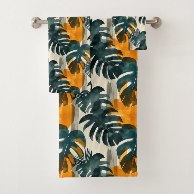 Motif abstrait simple avec feuilles de monstera, f (En situation)