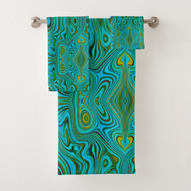 Motif Abstrait Turquoise Chartreuse Rétro Tripant (En situation)