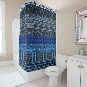 Motif Afro Bleu Africain Mélanger rideau de douch