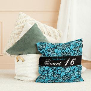 Motif animal bleu coeur Sweet sixteen Coussin