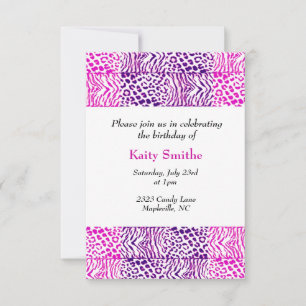 Motif animal rose et pourpre Invitation d'annivers