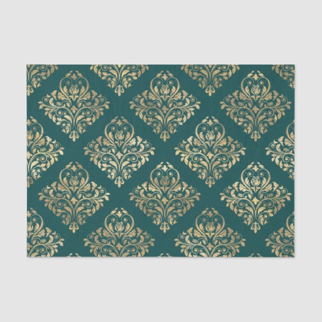 Motif Antique Papier de Soie Turquoise et Or (Recto)