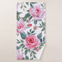 Motif aquarelle cottagecore à fleurs de rose rose