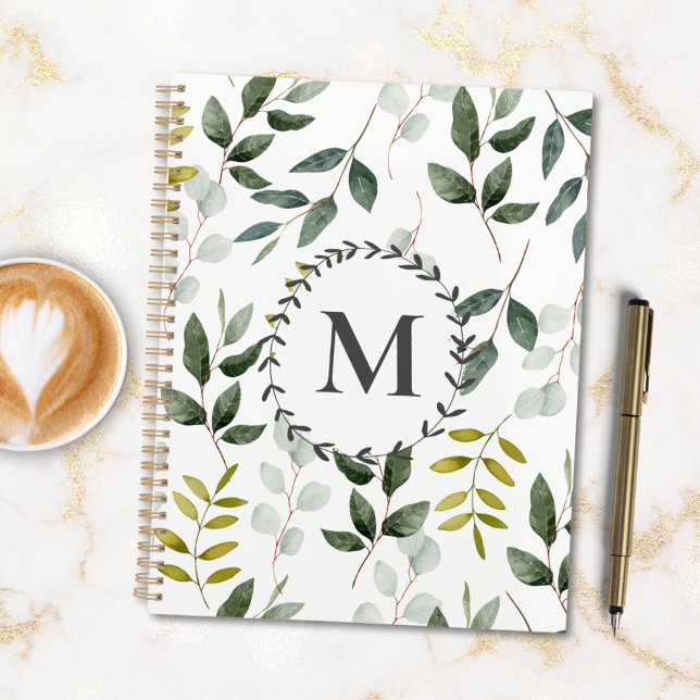 Motif aquarelle de feuilles vertes monogrammées 20 (In situ)