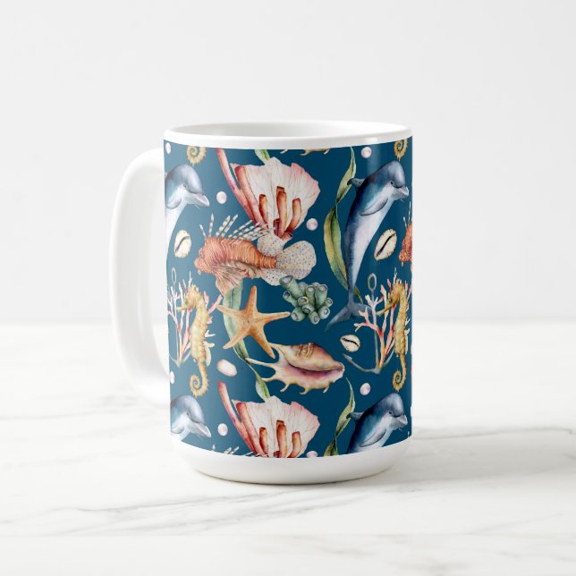 Motif aquatique nautique / Mug de café bleu (Devant gauche)