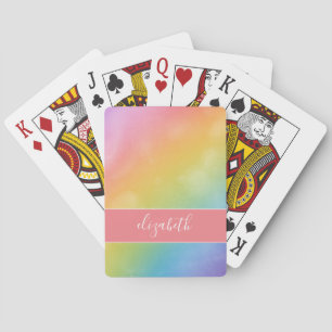 Motif Arc-en-ciel Pastel avec cartes de jeu de nom