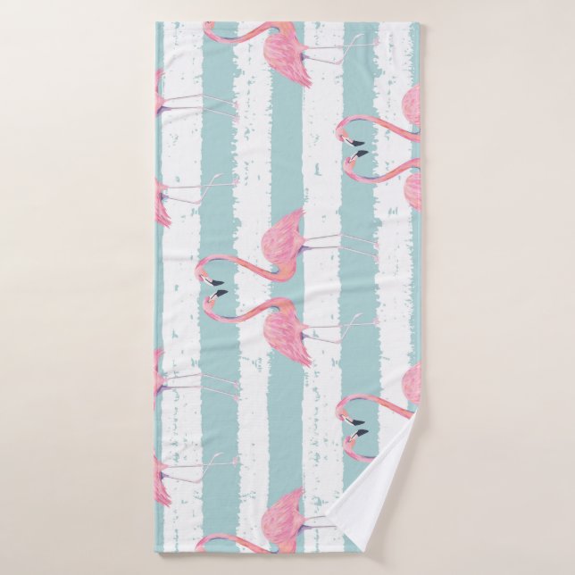 Motif Arrière - plan Exotique Flamant rose rayé (Serviette de bain)