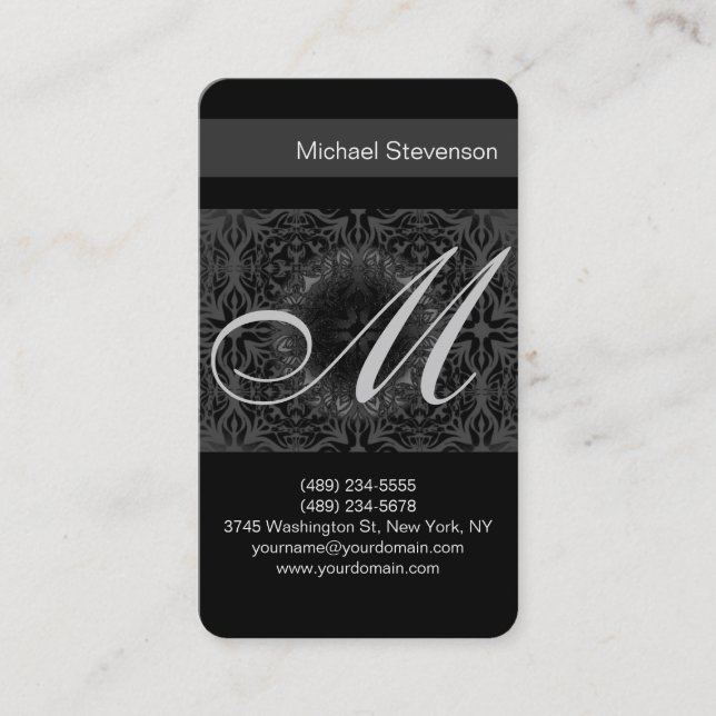 Motif arrondi  gris Carte de visite Monogramme (Devant)