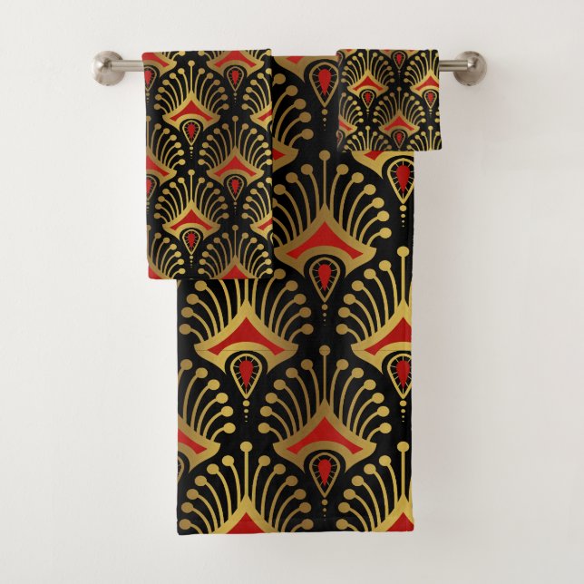 Motif Art déco or et rouge sur noir (En situation)