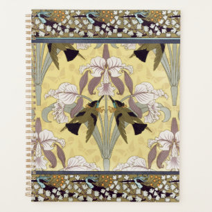 Motif Art Nouveau d'orchidée colibri vintage