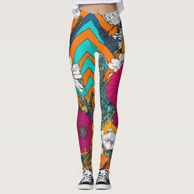 Motif artistique avec fleurs colorées Leggings (Devant)