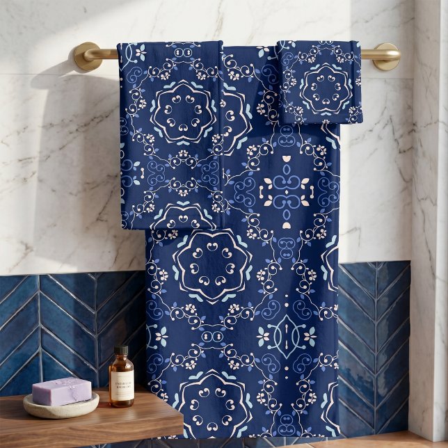Motif Azulejo Méditerranéen Bleu Blanc Orné (Créateur téléchargé)