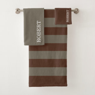 Motif Bandes Grises & Marron Nom Personnalisé