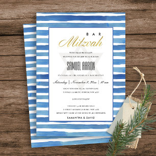 MOTIF BAT BAR MITZVAH INVITATION BLUE INDIGO STRIP